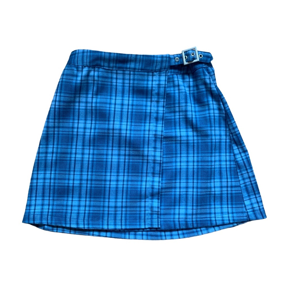 John Galt Emerson Blue Plaid A Line Wrap Skirt